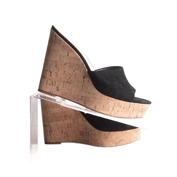 Veronica Beard Suede Cork Wedge Heel Mules - Picture 3 of 11